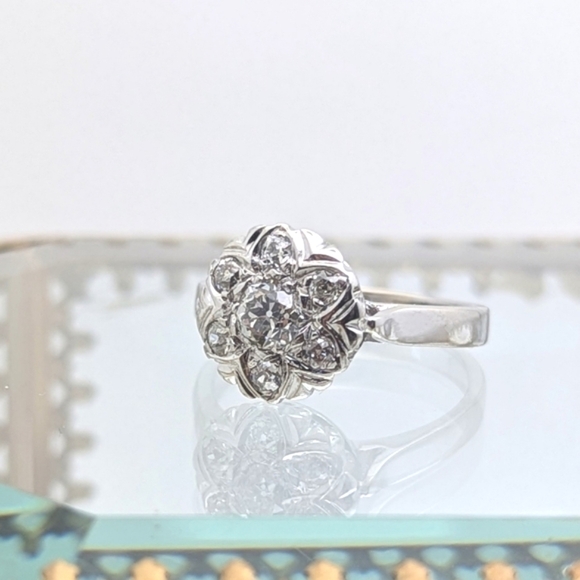 Gorgeous Vintage 14K Gold Floral Mine Cut Diamond Engagement Ring 1-1/4 CTW - Picture 4 of 13